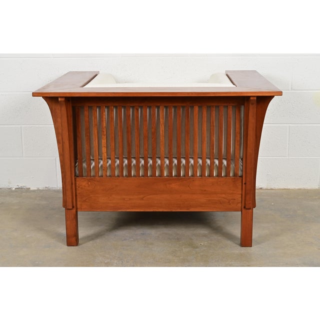 Stickley Mission Arts & Crafts Cherry Wood Spindle Lounge Chair, Newly Upholstered For Sale - Image 9 of 12