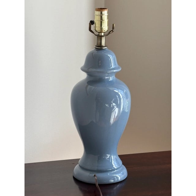 Metal Mid-20th Century Cornflower Blue Ginger Jar Table Lamp For Sale - Image 7 of 13