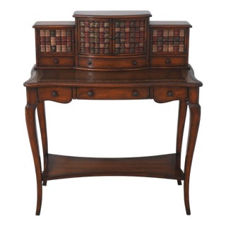 Theodore Alexander Leather Top Mahogany Faux Book Desk For Sale