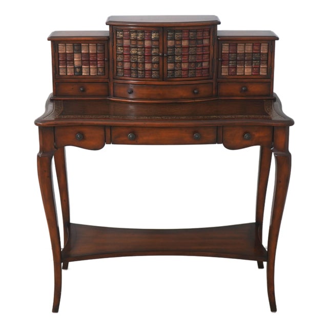 Theodore Alexander Leather Top Mahogany Faux Book Desk For Sale