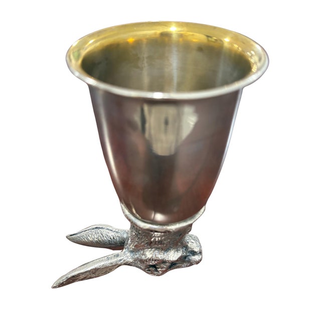 Vintage Gucci figural stirrup cup featuring a beautifully modeled rabbit or hare head with elongated ears, expressive...