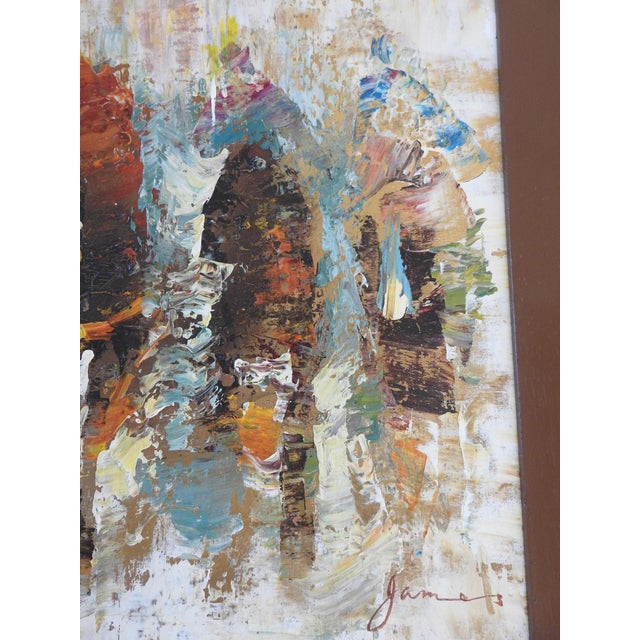 Mid-Century Modern Abstract Horse Racers Oil Painting – Signed James For Sale - Image 10 of 12