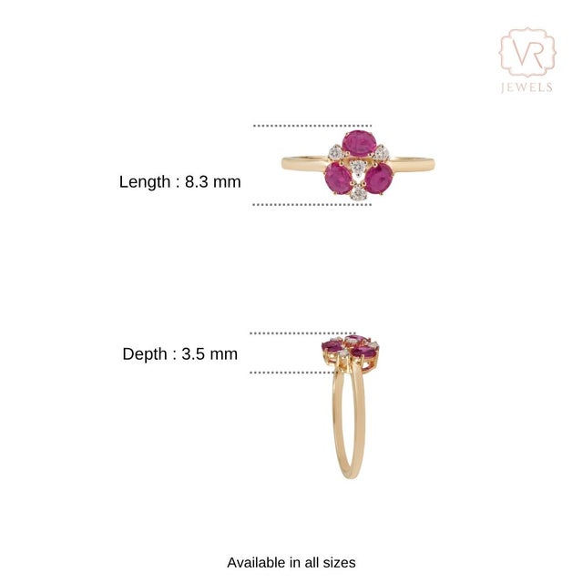 14k Gold Natural Ruby Diamond Floral Cluster Proposal Ring Size 9 For Sale - Image 12 of 18