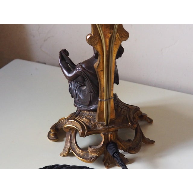Antique Victorian Rococo Revival French Bronze Harpist Candelabra Table Lamp, 1870s For Sale - Image 13 of 18