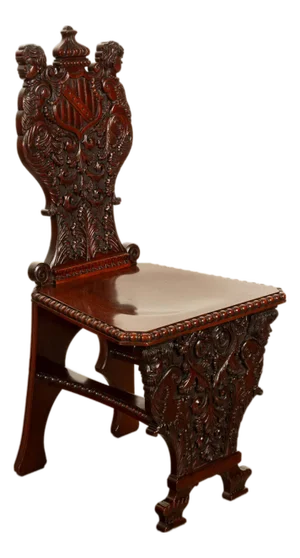 Antique Carved Italian Renaissance Revival Sgabello Chair Coat of Arms & Cherubs, 1870