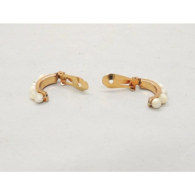 Metal Vintage Signed Napier Goldtone Mother of Pearl Beaded Clip Earrings - 2 Pieces For Sale - Image 7 of 8