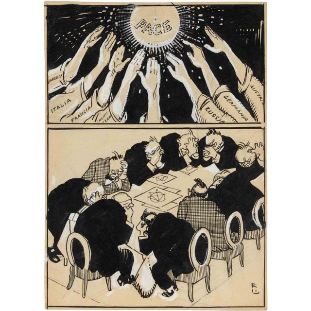 Gabriele Galantara, Peace, Mixed Media on Paper, Early 20th Century For Sale