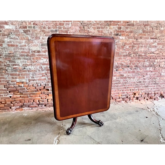 1950s Vintage English Mahogany With Rosewood Banding Pedestal Tilt Top Table For Sale - Image 10 of 12
