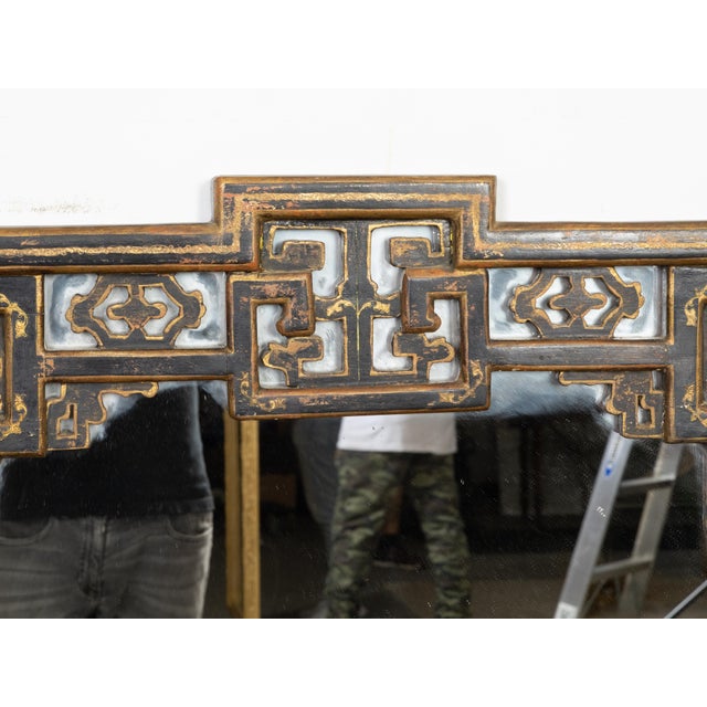 Mid 20th Century Mid 20th Century English Painted Mirror with Carved Crest and Chinoiserie Inspired Motifs For Sale - Image 5 of 10
