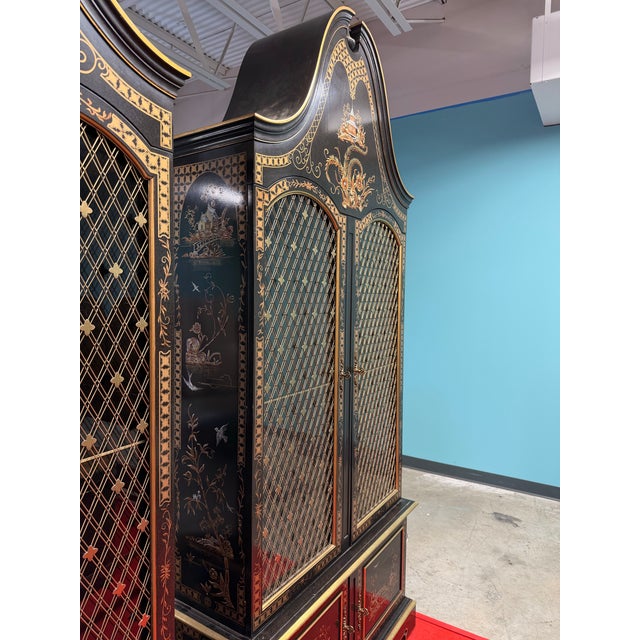 Black 1960’s John Widdicomb Bonnet Top Chinoiserie Cabinets, a Pair For Sale - Image 8 of 12