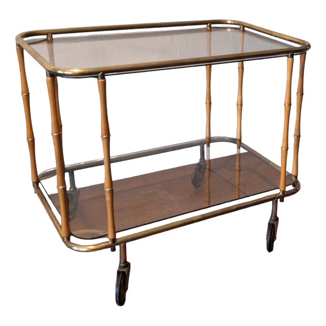 Faux Bamboo Cocktail Trolley Bar Cart from Maison Jansen, 1950s For Sale