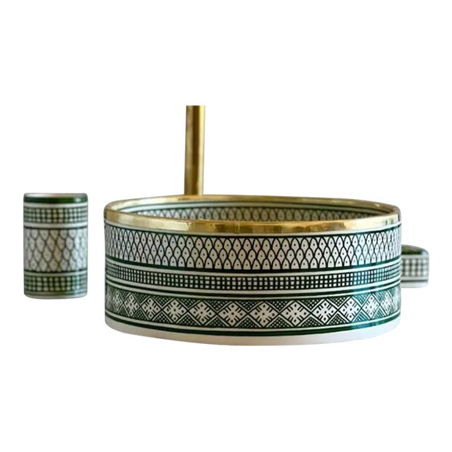 Ceramic Countertop Handmade Sink for Bathroom With Brass Rim For Sale