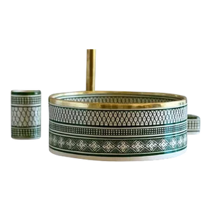 Ceramic Countertop Handmade Sink for Bathroom With Brass Rim