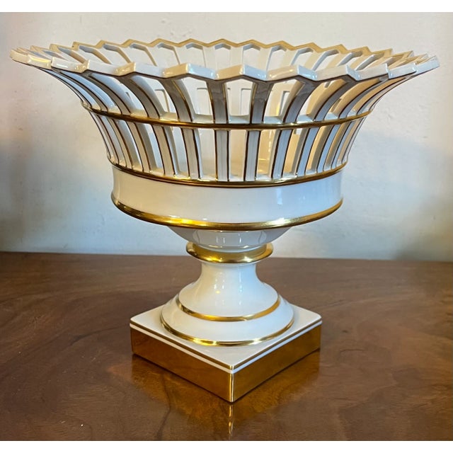 Neoclassical Antique 19th Century Kpm Berlin Gold & White Porcelain Reticulated Basket Corbeille For Sale - Image 3 of 12