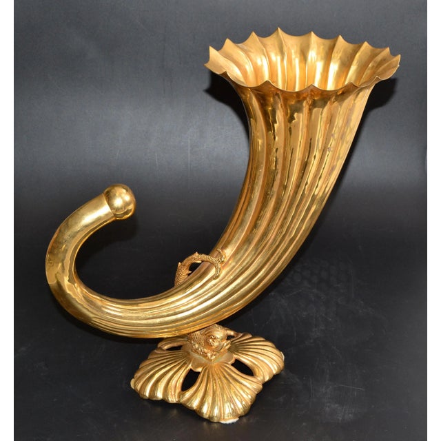 Art Nouveau Art Italian Gilt Bronze Cornucopia Vase Sea Serpent Decoration 20th Century For Sale - Image 3 of 13