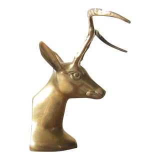 Vintage Brass Antelope Bookend For Sale