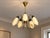 German Mid-Century Modern, Five-Light Chandelier or Pendant Light, Brass, Metal, Glass, Germany, 1950s An interesting five...