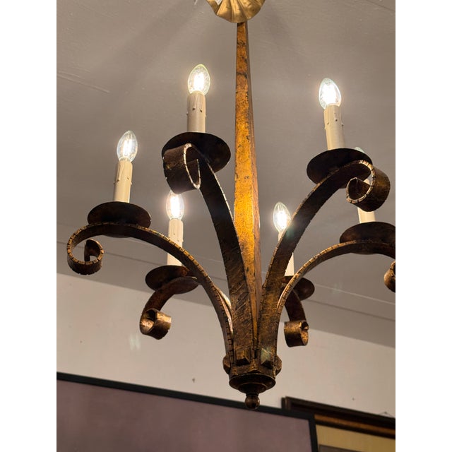 Paul Ferrante Paul Ferrante Antique Dutch Metal Leaf Iris Chandelier For Sale - Image 4 of 12
