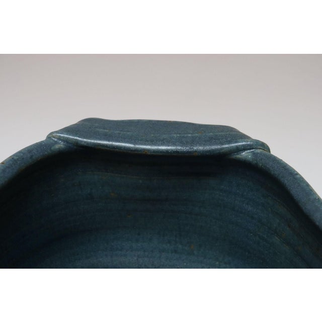 Oblong Vintage Blue and Ochre Studio Pottery Planter Vase by Deanna Nichols For Sale - Image 11 of 18