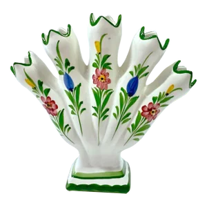 Vintage Portuguese Floral Ceramic Tulipiere Vase