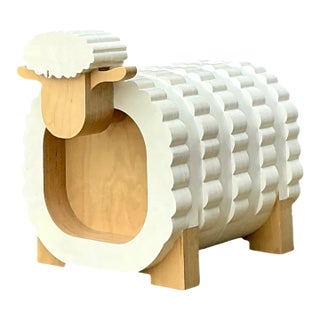 Vintage Sculptural Wood Sheep Low Stool For Sale