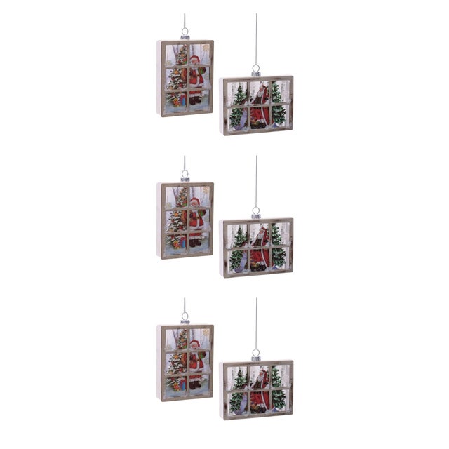Glass Glass Santa Window Ornament Set of 6 For Sale - Image 7 of 7