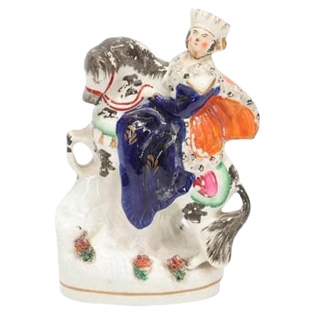 Antique English Ceramic Statue of Woman Riding a Horse from Bow For Sale