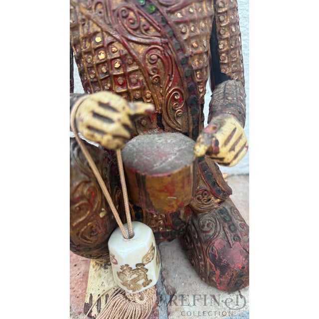 Mid 20th Century Hand-Carved Chinese Figural Sculpture of Seated Musician With Drum For Sale - Image 11 of 12