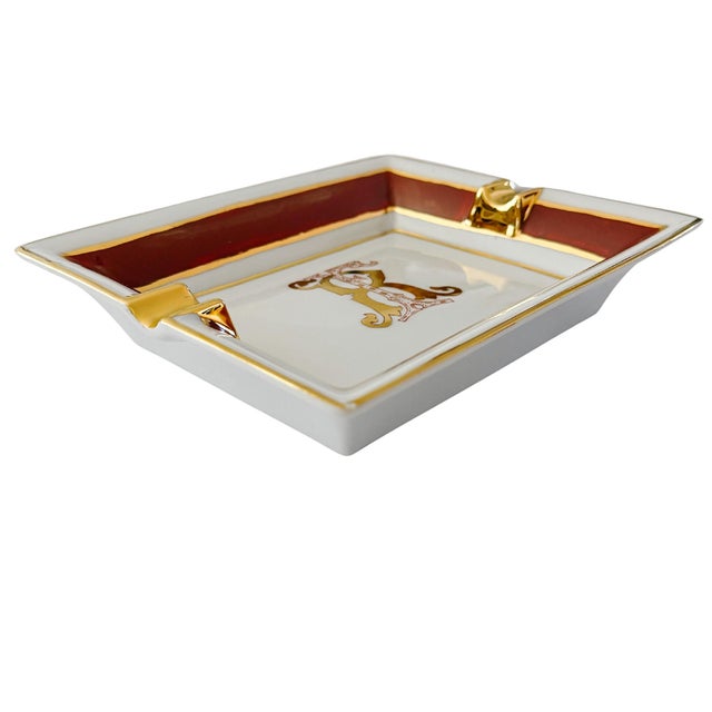 Late 20th Century Vintage Limoges France Porcelain Ashtray, Hand-Painted Italian Monogram by Beatrice Menicossi, 1997 For Sale - Image 5 of 9
