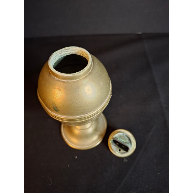 Antique 1840s Spun Brass Standalone Lard / Burning Fluid Lamp Flat Wick Burner For Sale - Image 9 of 16