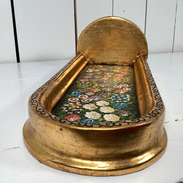 Mexican Pair of Vintage Mexican Hand Painted Folk Art Wall Shelves Santos Figures Floral Gilt Shelf For Sale - Image 3 of 12