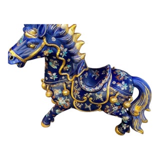 Chinese Cloisonné Horse Figurine With Gold-Tone Accents For Sale