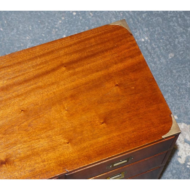 Vintage Yew Wood Military Campaign Sideboard Bank of Drawers with Brass Handles For Sale - Image 14 of 18