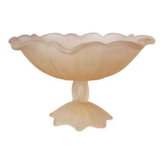 Vintage Westmoreland Glass Company Frosted Peach Lotus Glass Footed Compote Dish, 1940s For Sale