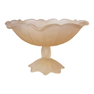 Vintage Westmoreland Glass Company Frosted Peach Lotus Glass Footed Compote Dish, 1940s