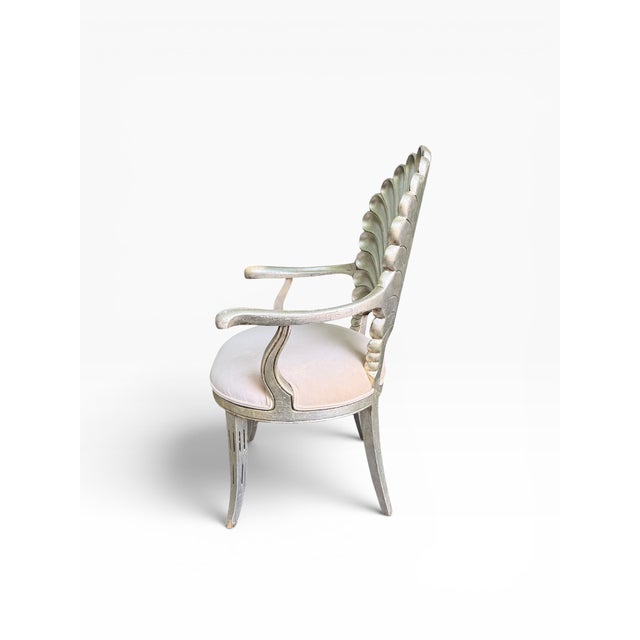 Late 20th Century Hollywood Regency Silver Leaf Shell Back Armchairs in Brunschwig & Fils Velvet – Pair For Sale In Boston - Image 6 of 13