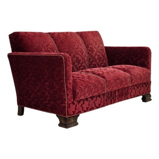 Danish Three-Seater Sofa in Furniture Velour and Oak Wood, 1950s For Sale