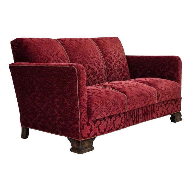 Danish Three-Seater Sofa in Furniture Velour and Oak Wood, 1950s For Sale