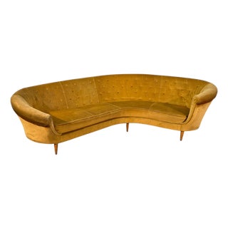 Curved Velvet Sofa by Federico Munari With Matching Armchairs, Italy, 1950s For Sale