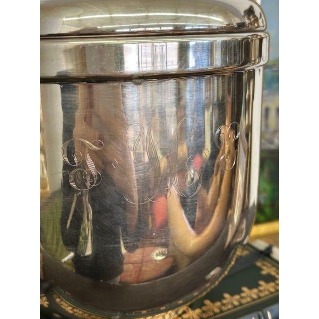 Silver Vintage Sheffield Silverplate Lidded Ice Bucket With Pyrex Insert - From the Estate of Susie Hilfiger For Sale - Image 8 of 12