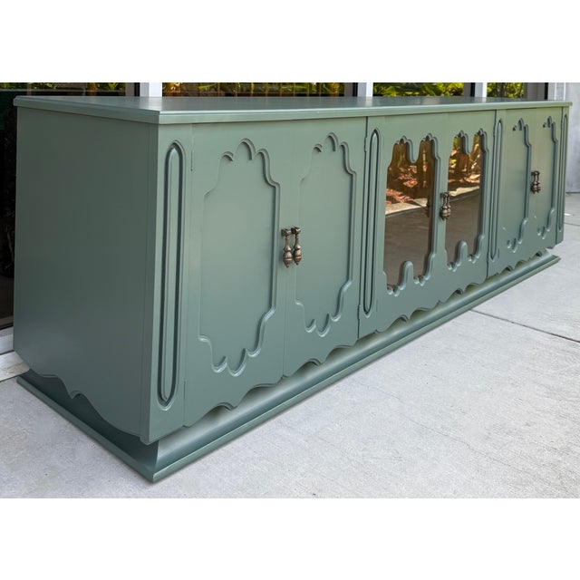 Spanish Revival Sage Green & Gold Leaf Sideboard From 60's For Sale - Image 4 of 8