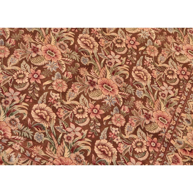 Shabby Chic Floral 1990's Pak-Persian Brown/Pink Wool Rug - 5'11'' X 9'2'' For Sale - Image 3 of 9