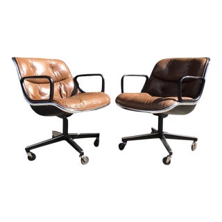 Charles Pollock for Knoll Brown Leather Office Chairs - a Pair For Sale