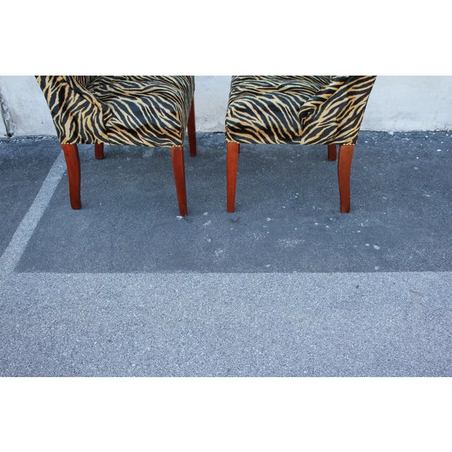 Brown Pair of 1940s Mahogany Spring Side End Chairs with New Upholstery For Sale - Image 8 of 8