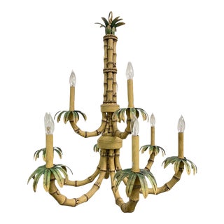 Faux Bamboo 9-Arm Metal and Tole Chandelier For Sale