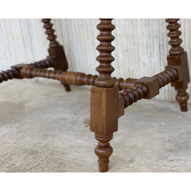 19th Spanish Baroque Side Table With Wood Stretcher and Carved Top in Walnut For Sale - Image 10 of 13