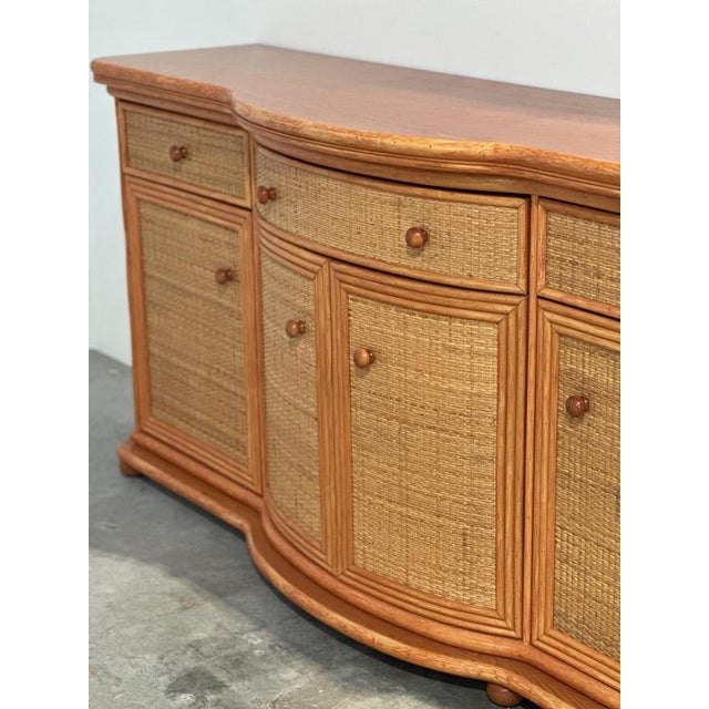 Vintage Rattan and Wood Orange Curved Sideboard, 1980s For Sale - Image 14 of 16