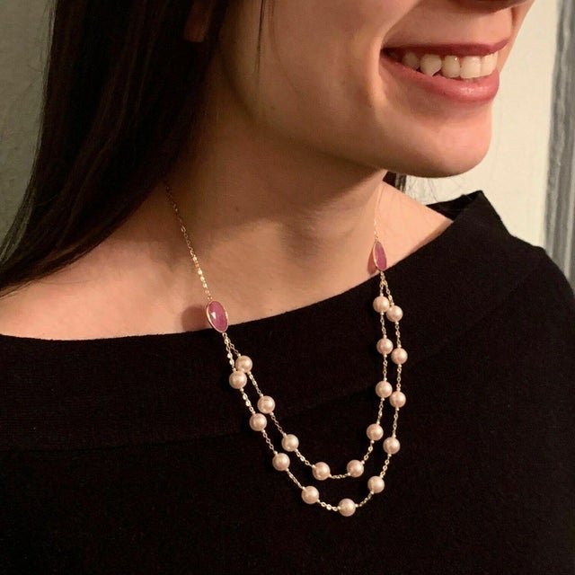 Italian Akoya Pearl Ruby Necklace 14k Gold Certified For Sale - Image 3 of 9