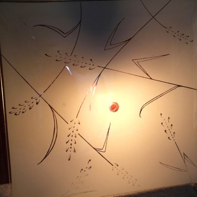 Mid-Century Modern Vintage Square Glass Ceiling Light Shade | Wheat Grass Design For Sale - Image 3 of 4