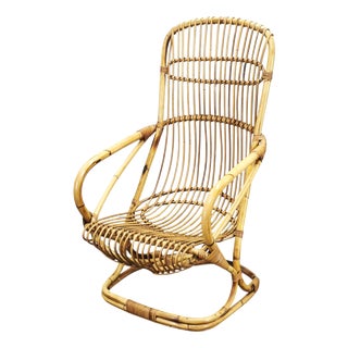 Vintage Italian Rattan Lounge Chair by Tito Agnoli, 1950s For Sale